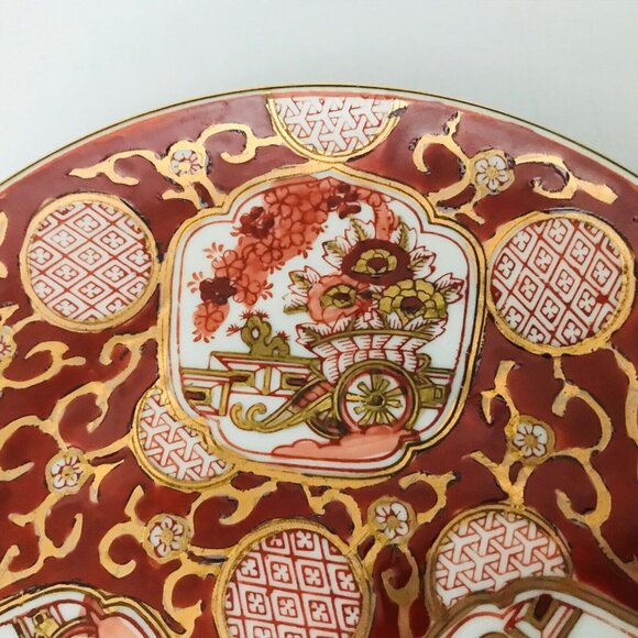 Authentic Gold Imari Japan Porcelain Plate Hand Painted Rickshaw 7.25" Red Gold - Picture 2 of 7